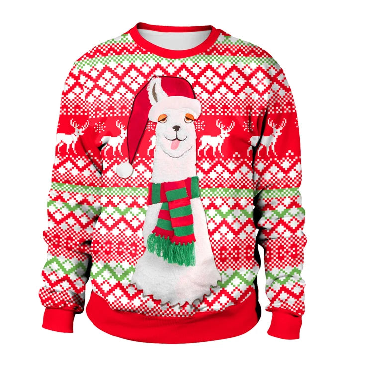 Ugly Christmas Sweater – Funny Santa & Elf Holiday Print Pullover