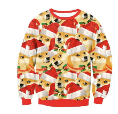 Ugly Christmas Sweater – Funny Santa & Elf Holiday Print Pullover