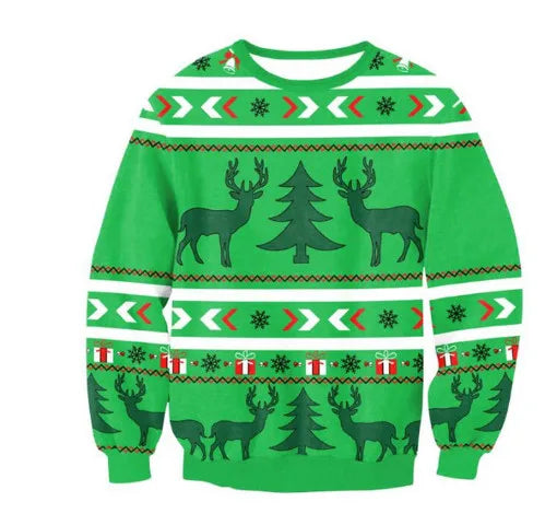 Ugly Christmas Sweater – Funny Santa & Elf Holiday Print Pullover