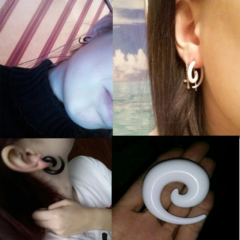 Black & White Acrylic Spiral Ear Gauges – Taper Stretching Plugs (2PCS)