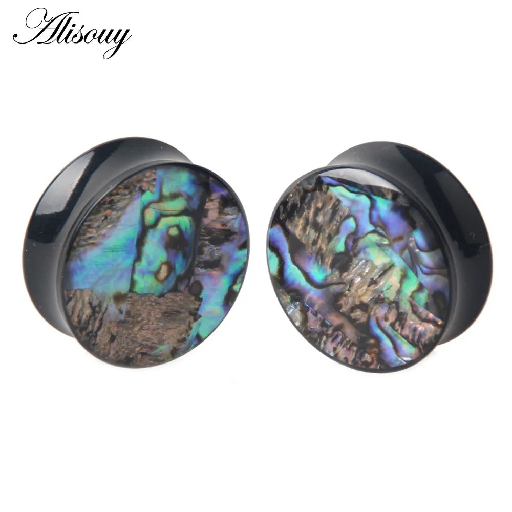 Punk Acrylic & Wood Ear Plugs – Abalone Shell Ear Gauges (2PCS)
