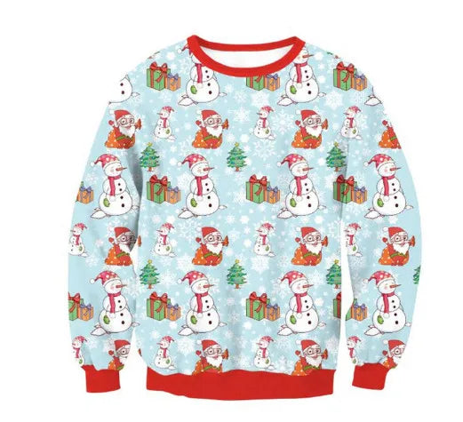 Ugly Christmas Sweater – Funny Santa & Elf Holiday Print Pullover