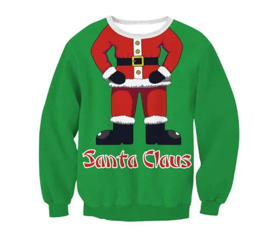 Ugly Christmas Sweater – Funny Santa & Elf Holiday Print Pullover