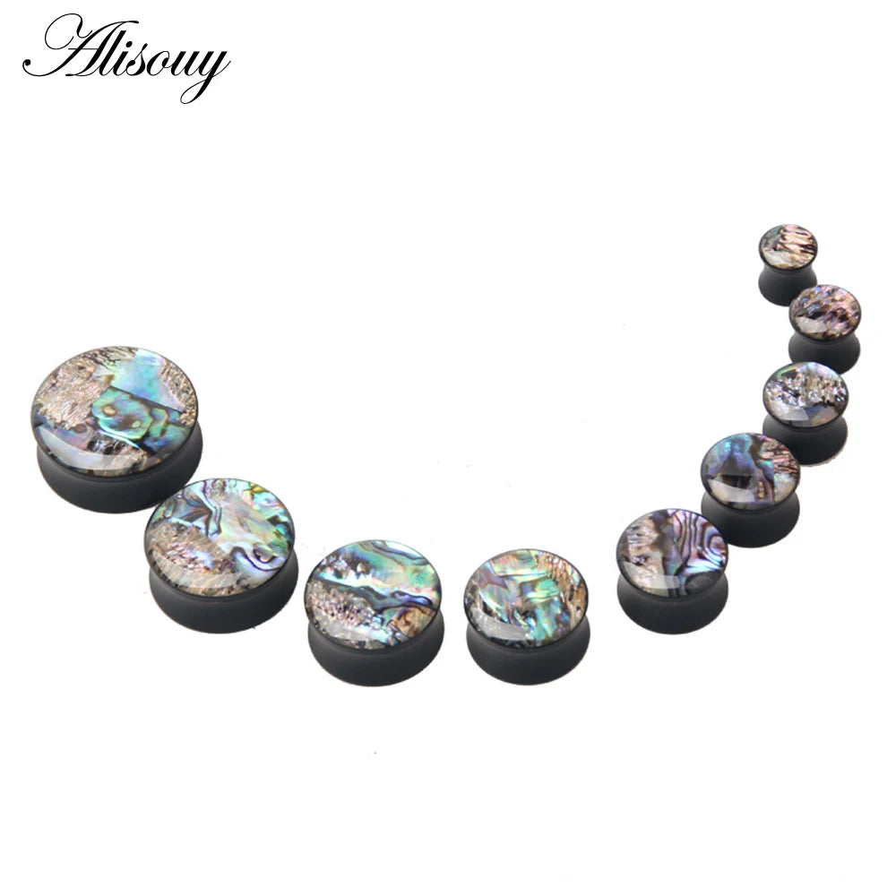 Punk Acrylic & Wood Ear Plugs – Abalone Shell Ear Gauges (2PCS)