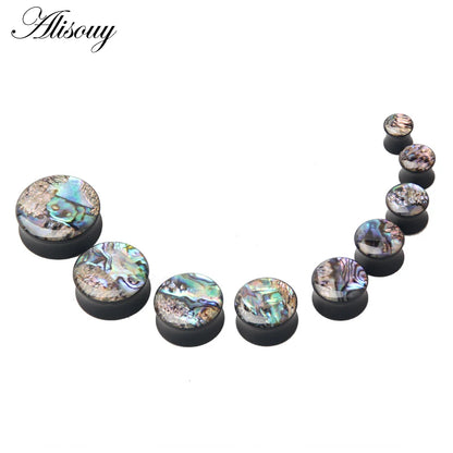 Punk Acrylic & Wood Ear Plugs – Abalone Shell Ear Gauges (2PCS)
