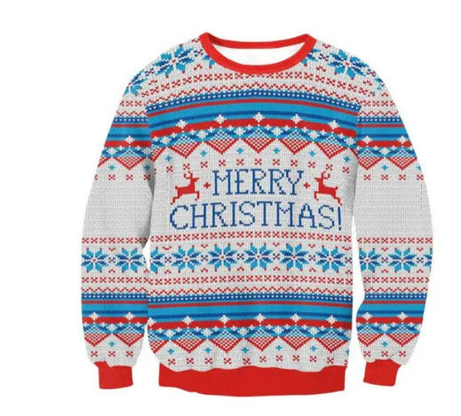 Ugly Christmas Sweater – Funny Santa & Elf Holiday Print Pullover
