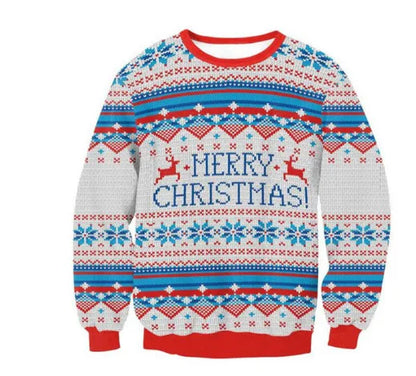 Ugly Christmas Sweater – Funny Santa & Elf Holiday Print Pullover