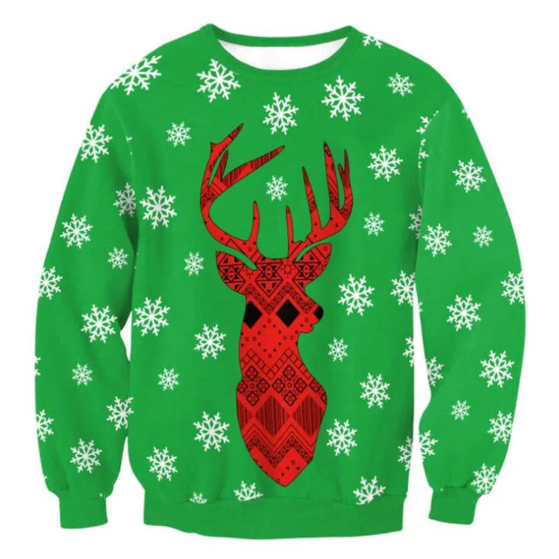Ugly Christmas Sweater – Funny Santa & Elf Holiday Print Pullover