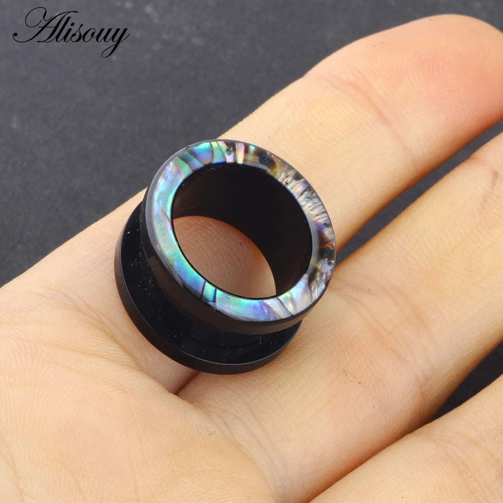 Punk Acrylic & Wood Ear Plugs – Abalone Shell Ear Gauges (2PCS)