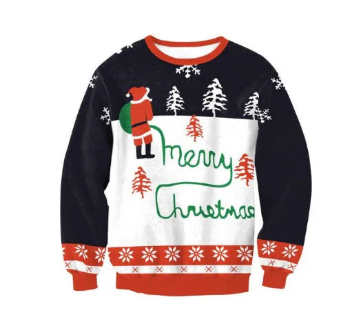 Ugly Christmas Sweater – Funny Santa & Elf Holiday Print Pullover