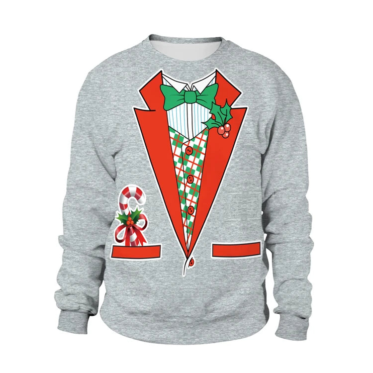 Ugly Christmas Sweater – Funny Santa & Elf Holiday Print Pullover