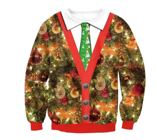 Ugly Christmas Sweater – Funny Santa & Elf Holiday Print Pullover