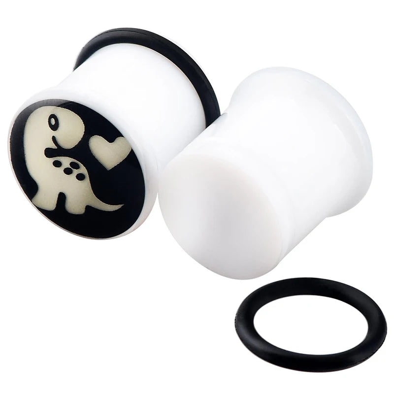 Glow-in-the-Dark Skull Ear Tunnels – Luminous Acrylic Gauges (2pcs)