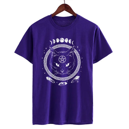 Gothic Moon Phase Cat T-Shirt – Witchcraft Space Cat Graphic Tee
