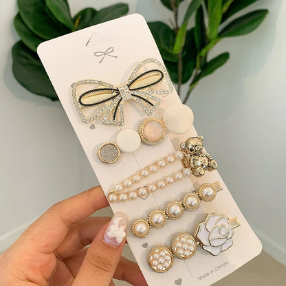 Handmade Pearl & Rhinestone Hairpin Set – Elegant Barrettes for Women
