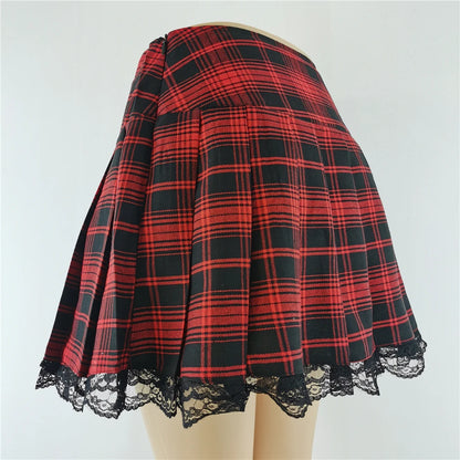 Gothic Plaid Lace Mini Skirt – Y2K Punk Harajuku Skater Style