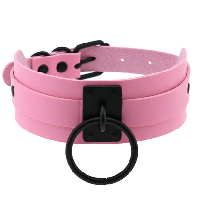 Goth Pink Leather Choker – Punk Spiked Rivet Collar Necklace