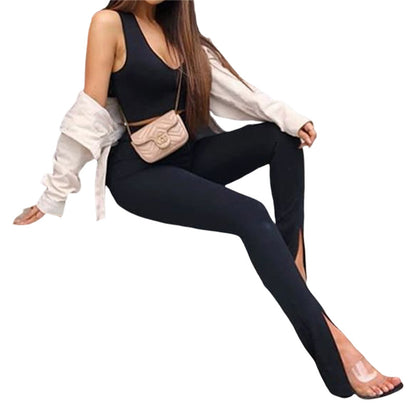 High Waist Flare Pants – Casual Slim Fit Slit Trousers
