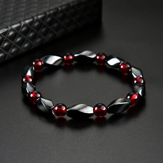 Red Agate & Hematite Energy Bracelet – Natural Stone Beaded Jewelry