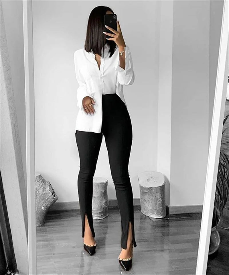 High Waist Flare Pants – Casual Slim Fit Slit Trousers