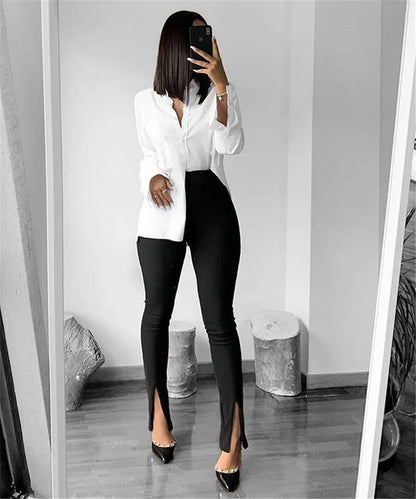 High Waist Flare Pants – Casual Slim Fit Slit Trousers