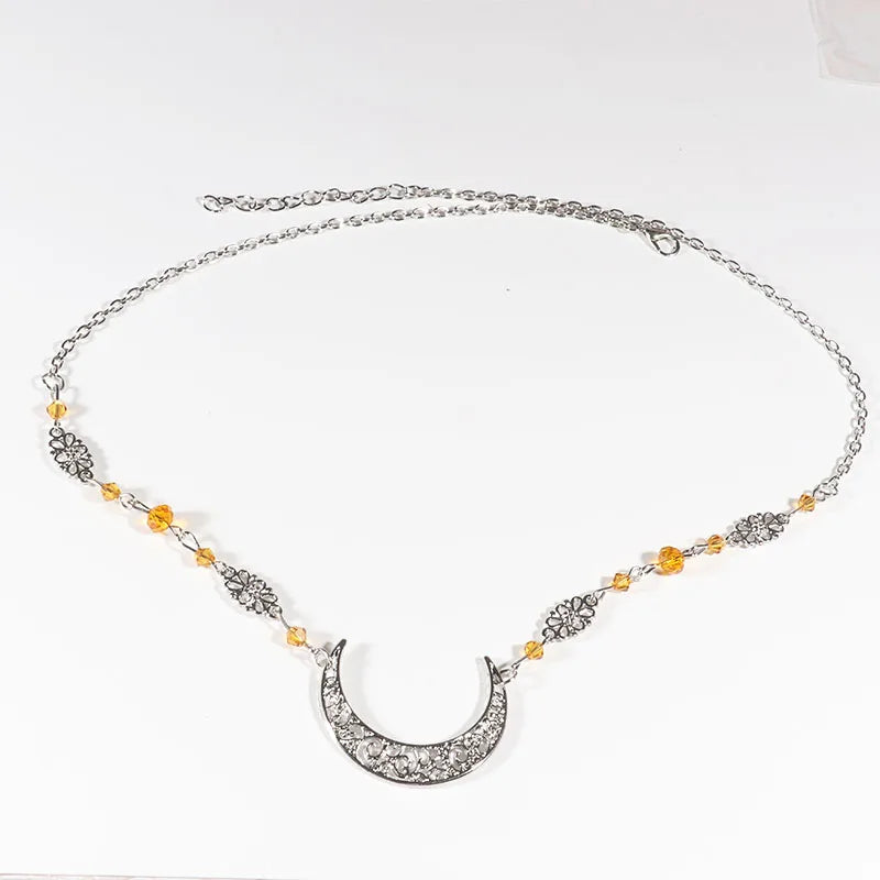 Vintage Moon Head Chain – Beaded Hair Jewelry Crown for Women
