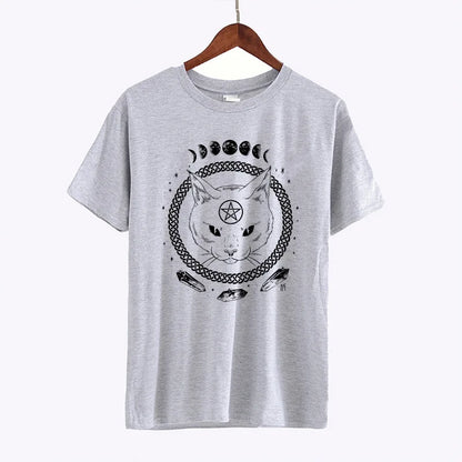 Gothic Moon Phase Cat T-Shirt – Witchcraft Space Cat Graphic Tee