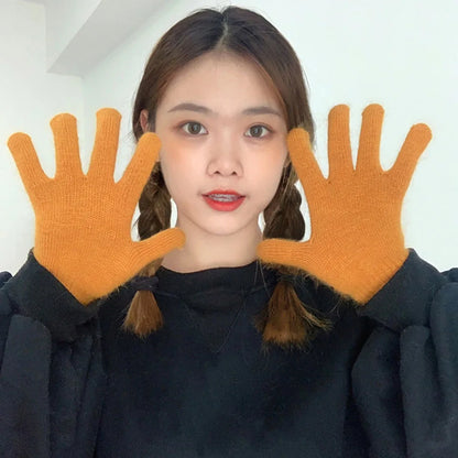 Cute Rabbit Knitted Winter Gloves – Women’s Fur Mittens