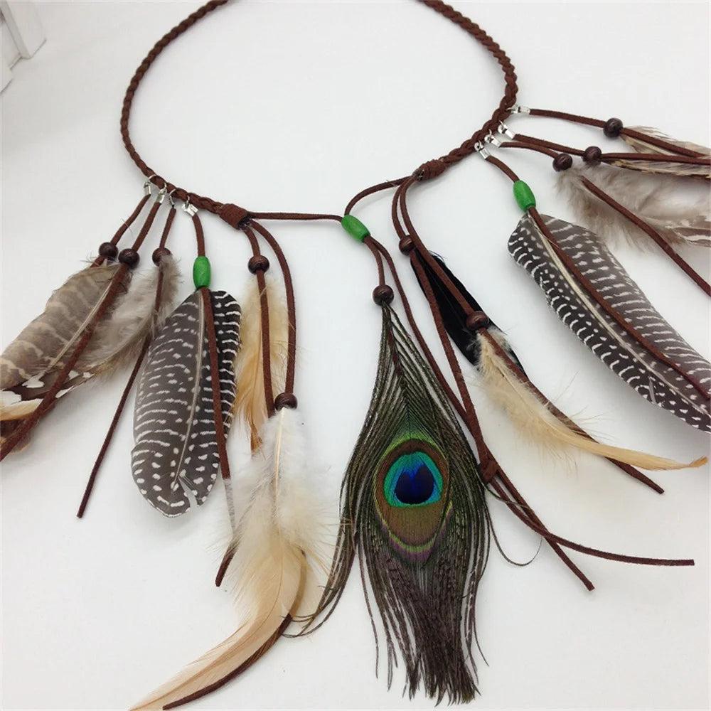Bohemian Feather Headband – Tribal Weaving Hair Accessory