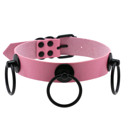 Goth Pink Leather Choker – Punk Spiked Rivet Collar Necklace