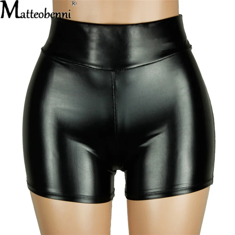 High Waist Faux Leather Shorts – Wetlook Gothic Clubwear Mini Bottoms