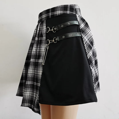 Irregular Gothic Pleated Mini Skirt – Harajuku Punk Asymmetric Skater Style