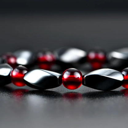 Red Agate & Hematite Energy Bracelet – Natural Stone Beaded Jewelry