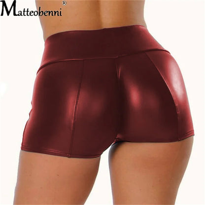 High Waist Faux Leather Shorts – Wetlook Gothic Clubwear Mini Bottoms