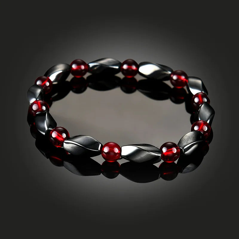 Red Agate & Hematite Energy Bracelet – Natural Stone Beaded Jewelry