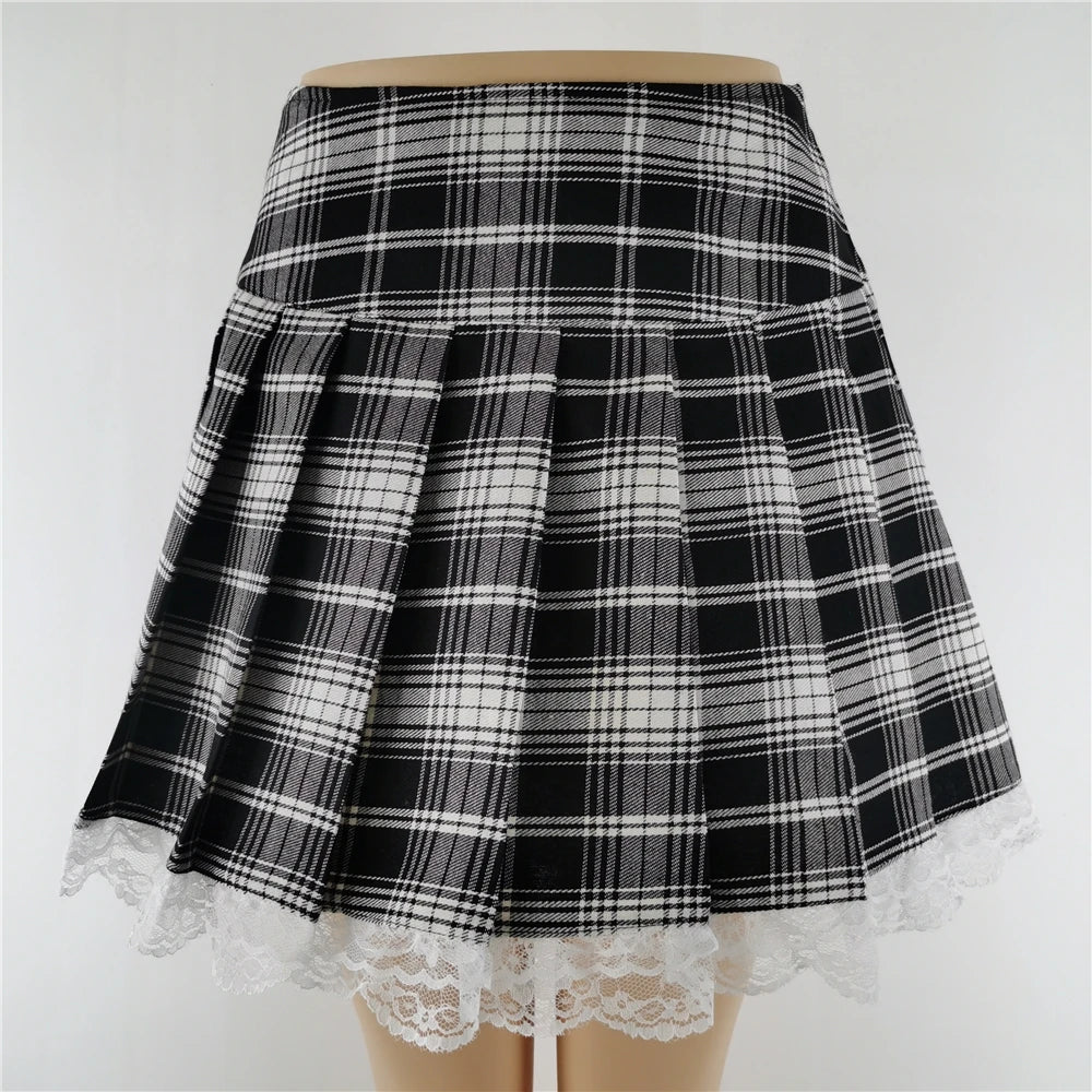 Gothic Plaid Lace Mini Skirt – Y2K Punk Harajuku Skater Style