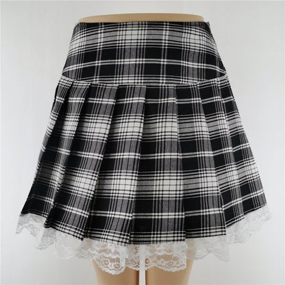 Gothic Plaid Lace Mini Skirt – Y2K Punk Harajuku Skater Style