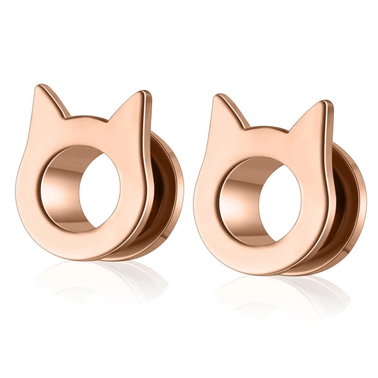 2pcs Stainless Steel Screw Ear Tunnel Plugs – Multi-Style Body Jewelry Cat