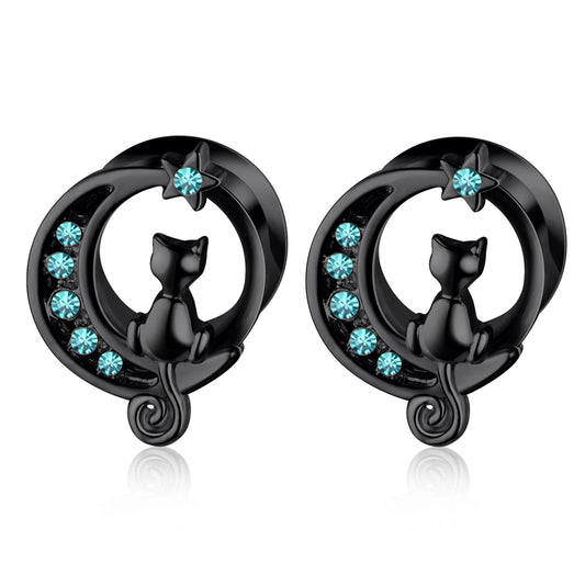 2pcs Stainless Steel Screw Ear Tunnel Plugs – Multi-Style Body Jewelry Cat