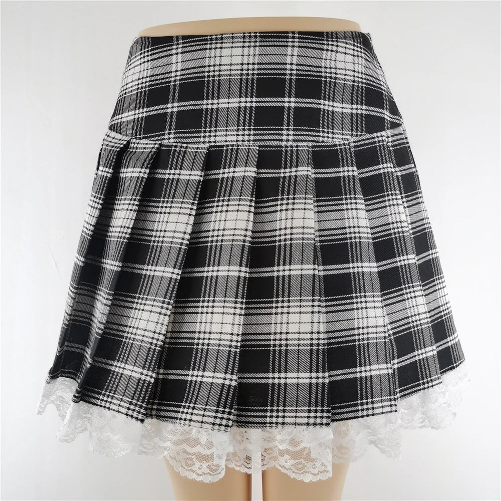 Gothic Plaid Lace Mini Skirt – Y2K Punk Harajuku Skater Style