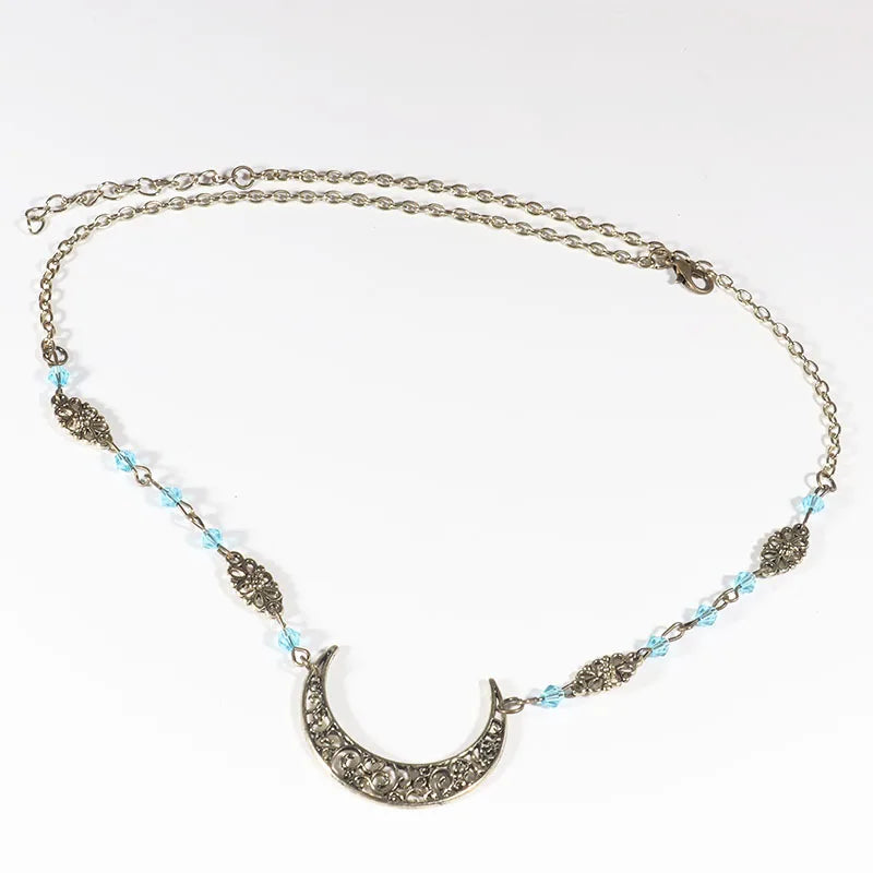 Vintage Moon Head Chain – Beaded Hair Jewelry Crown for Women