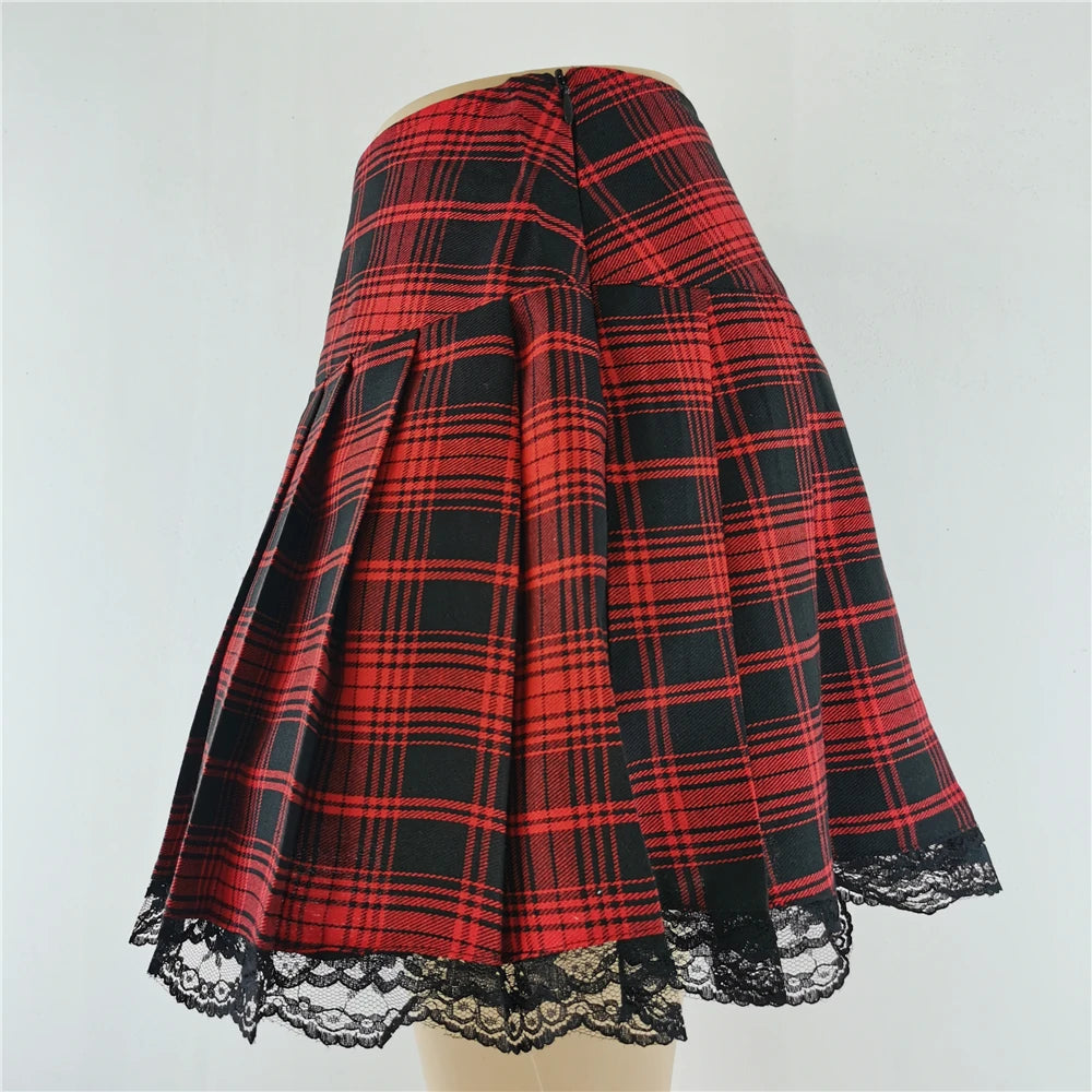 Gothic Plaid Lace Mini Skirt – Y2K Punk Harajuku Skater Style
