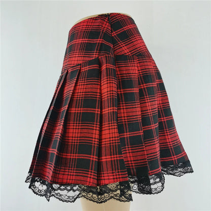 Gothic Plaid Lace Mini Skirt – Y2K Punk Harajuku Skater Style