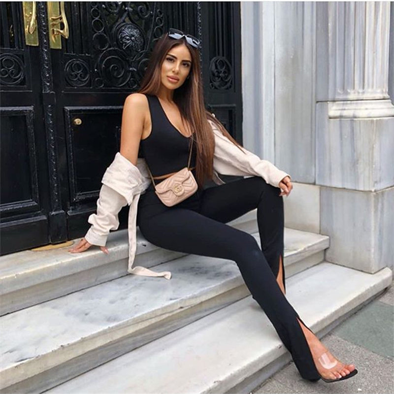 High Waist Flare Pants – Casual Slim Fit Slit Trousers