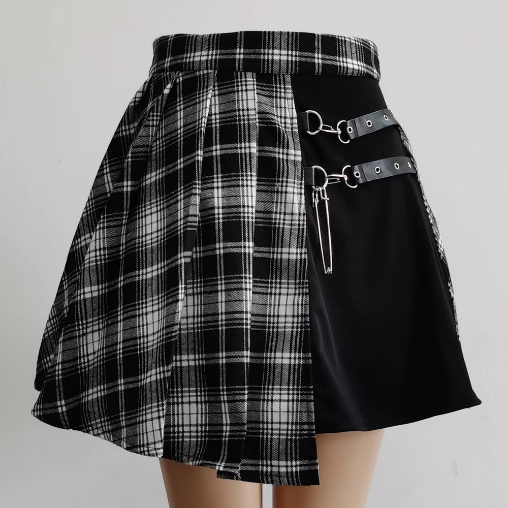 Irregular Gothic Pleated Mini Skirt – Harajuku Punk Asymmetric Skater Style