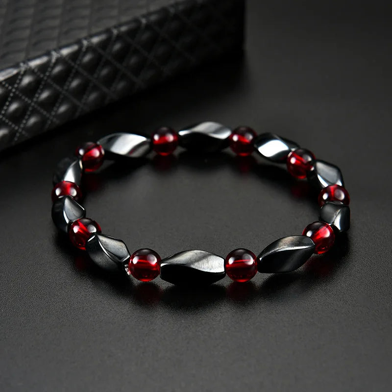 Red Agate & Hematite Energy Bracelet – Natural Stone Beaded Jewelry
