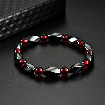 Red Agate & Hematite Energy Bracelet – Natural Stone Beaded Jewelry