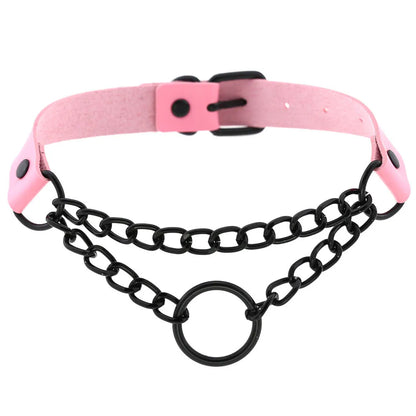 Goth Pink Leather Choker – Punk Spiked Rivet Collar Necklace