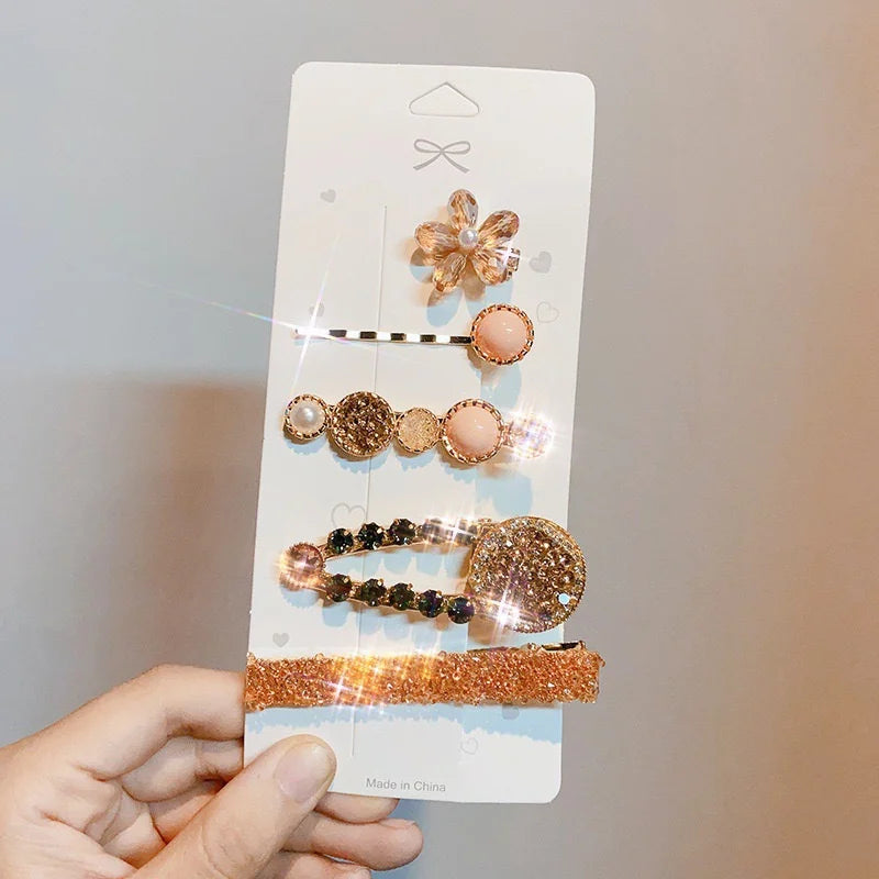 Handmade Pearl & Rhinestone Hairpin Set – Elegant Barrettes for Women