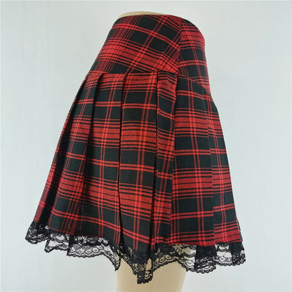Gothic Plaid Lace Mini Skirt – Y2K Punk Harajuku Skater Style